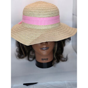 Girls Unbranded Straw Sun Hat with Pink Stripe Bow One Size